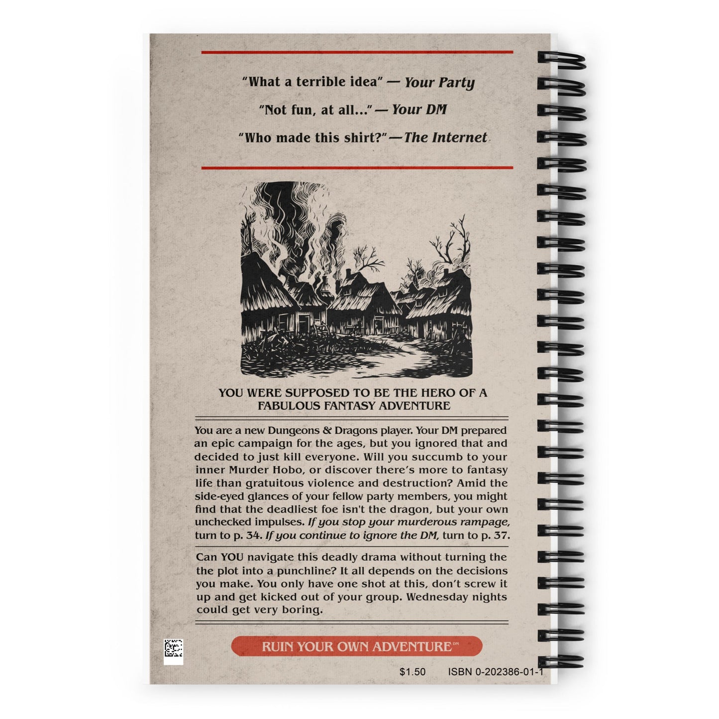 Murder Hobo Ruin Your Own Adventure Spiral notebook - Roll For Treasures